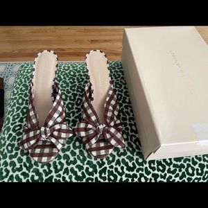 Loeffler Randall Luisa Sandal Kitten Heel Shoes Brown Gingham Sz 8.5
